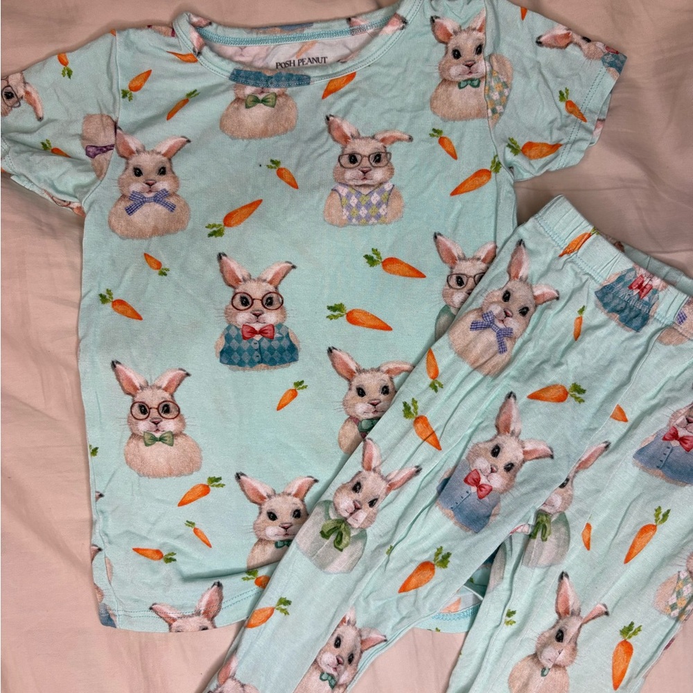 Posh Peanut Blue Bunny Print Kids Pajama Set